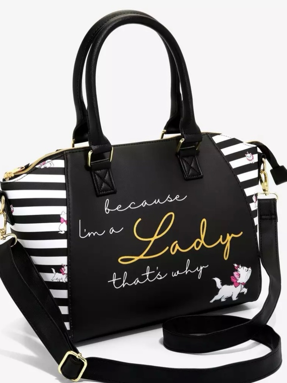 NWOT! Disney Loungefly Aristocats Marie "Because I'm a Lady" Striped Satchel - Picture 6 of 15
